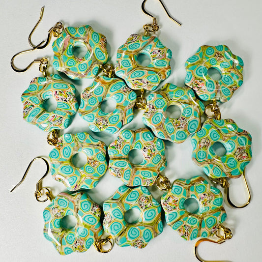 Turquoise Flower Polymer Clay Earrings