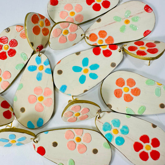 Flower Teardrop Polymer Clay Earrings