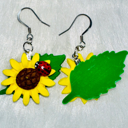 Sunflower Ladybug Dangle Earrings